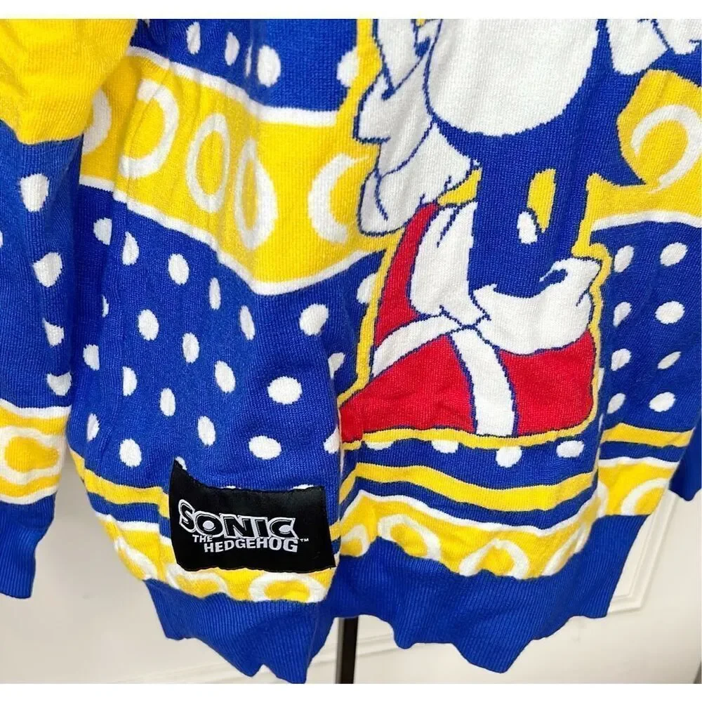 Box Lunch Sonic the Hedgehog Gold Rings Portrait Holiday Sweater New Size Medium